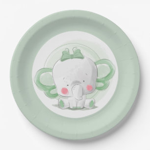 Elephant Baby Green Paper Plate