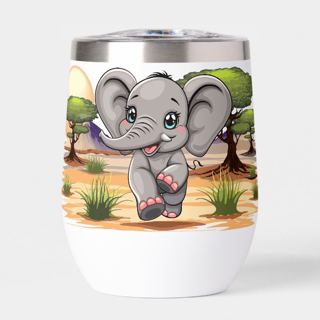 Elephant Baby Jumping Happy in African Savannah (Front)