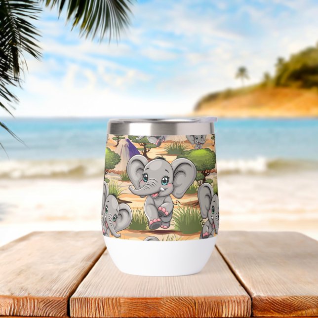 Elephant Baby Jumping Happy in African Savannah (Beach)