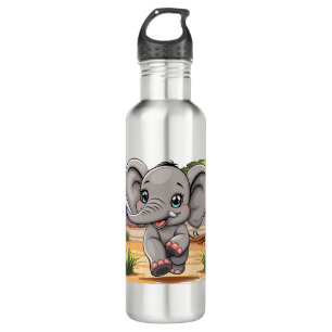 Elephant Baby Jumping Happy in African Savannah 710 Ml Water Bottle