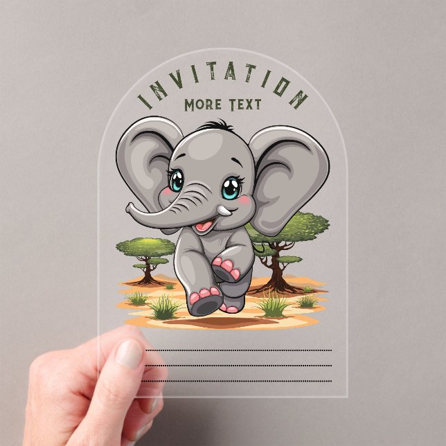 Elephant Baby Jumping Happy in African Savannah Acrylic Invitations (Insitu (Handheld))