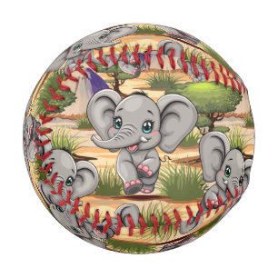 Elephant Baby Jumping Happy in African Savannah Baseball
