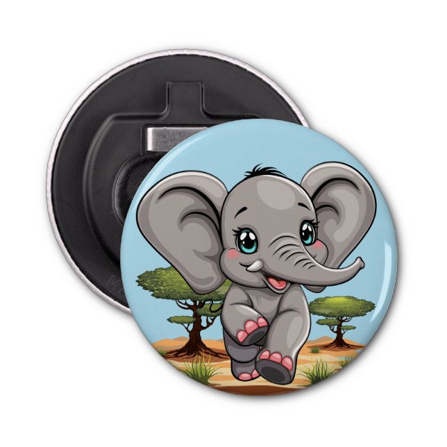 Elephant Baby Jumping Happy in African Savannah Bottle Opener (Front)