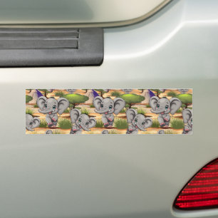 Elephant Baby Jumping Happy in African Savannah Bumper Sticker