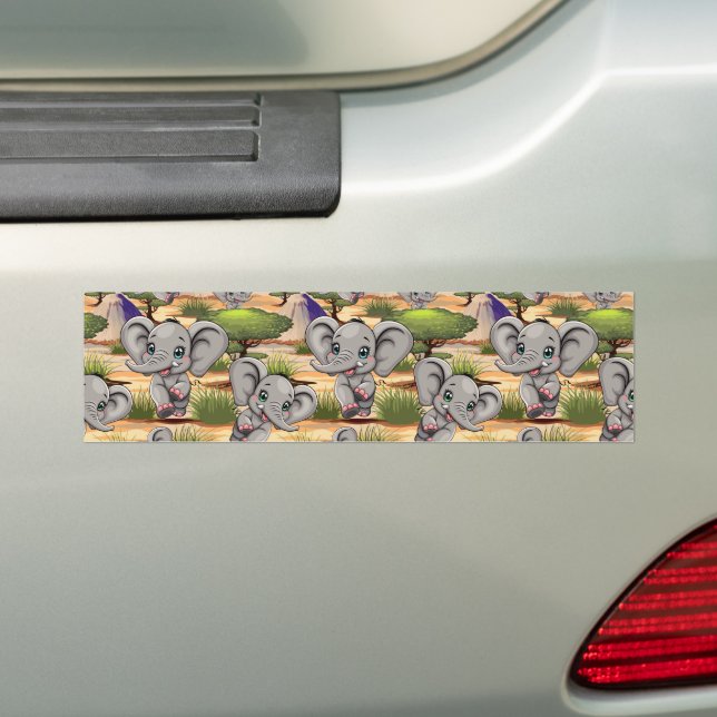 Elephant Baby Jumping Happy in African Savannah Bumper Sticker (On Car)