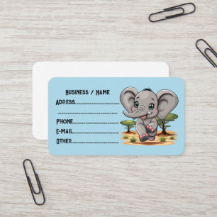 Elephant Baby Jumping Happy in African Savannah Business Card