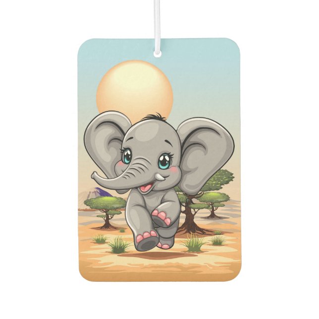 Elephant Baby Jumping Happy in African Savannah Car Air Freshener (Front)
