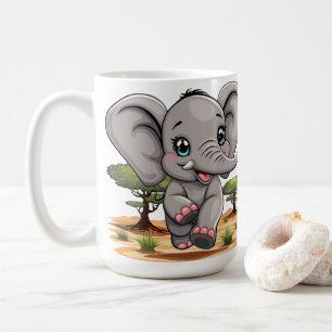 Elephant Baby Jumping Happy in African Savannah Coffee Mug