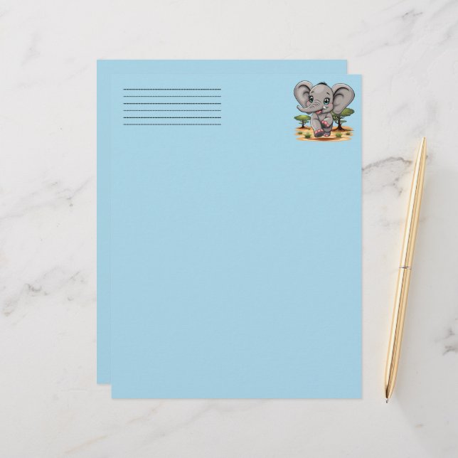 Elephant Baby Jumping Happy in African Savannah Custom Letterhead (Front/Back In Situ)
