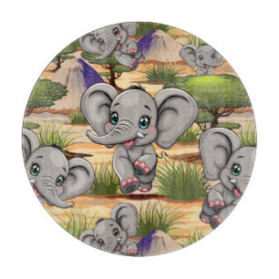 Elephant Baby Jumping Happy in African Savannah Cutting Board