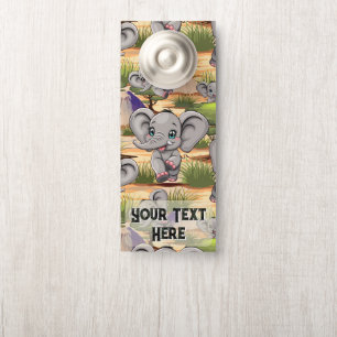 Elephant Baby Jumping Happy in African Savannah Door Hanger