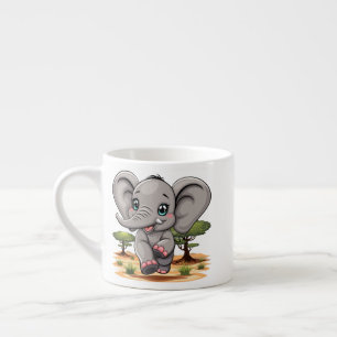 Elephant Baby Jumping Happy in African Savannah Espresso Cup