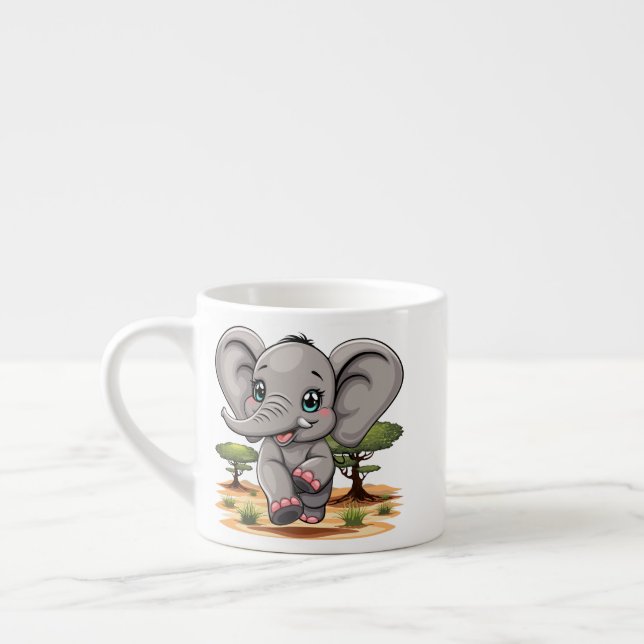Elephant Baby Jumping Happy in African Savannah Espresso Cup (Left)