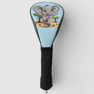 Elephant Baby Jumping Happy in African Savannah Golf Head Cover