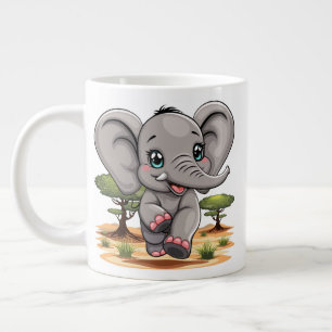 Elephant Baby Jumping Happy in African Savannah Large Coffee Mug