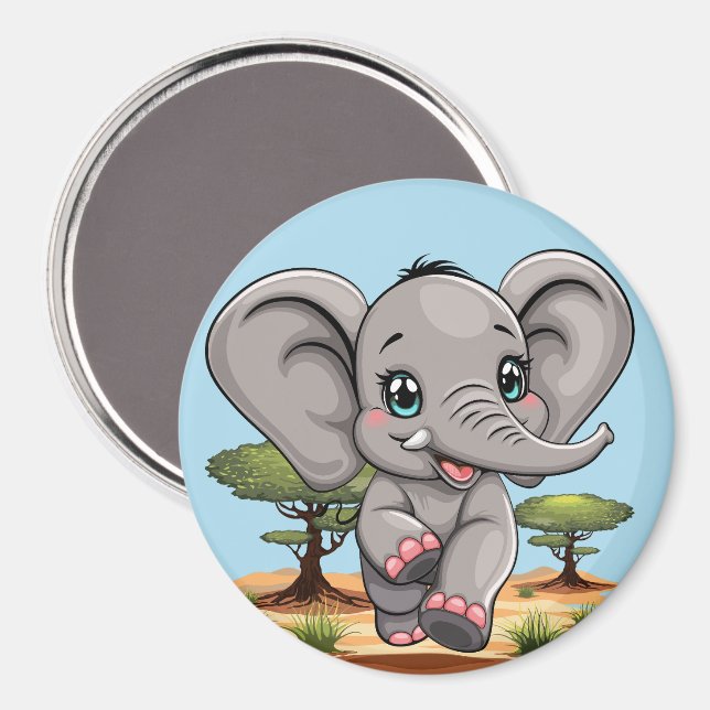 Elephant Baby Jumping Happy in African Savannah Magnet (Front/Back)