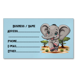 Elephant Baby Jumping Happy in African Savannah Magnetic Business Card