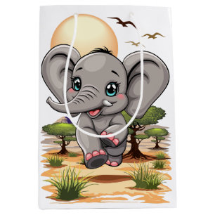 Elephant Baby Jumping Happy in African Savannah Medium Gift Bag
