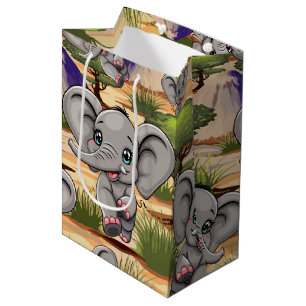 Elephant Baby Jumping Happy in African Savannah Medium Gift Bag