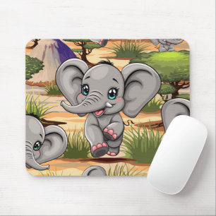 Elephant Baby Jumping Happy in African Savannah Mouse Mat