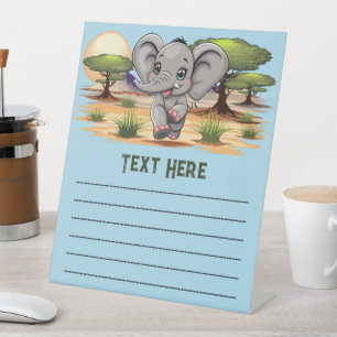 Elephant Baby Jumping Happy in African Savannah Pedestal Sign