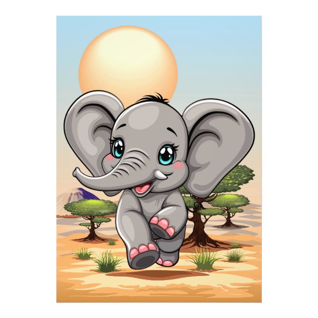 Elephant Baby Jumping Happy in African Savannah Photo Print (Front)
