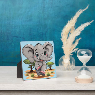 Elephant Baby Jumping Happy in African Savannah Plaque