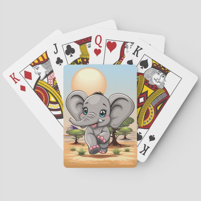 Elephant Baby Jumping Happy in African Savannah Playing Cards (Back)