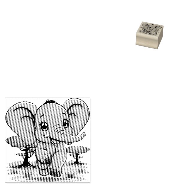 Elephant Baby Jumping Happy in African Savannah Rubber Stamp (Stamped)