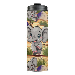 Elephant Baby Jumping Happy in African Savannah Thermal Tumbler
