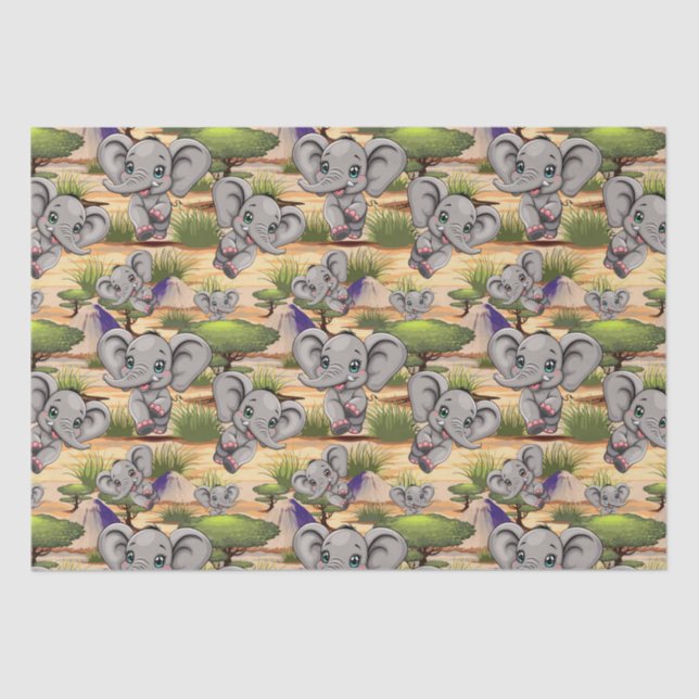 Elephant Baby Jumping Happy in African Savannah Tissue Paper (Front)