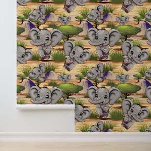 Elephant Baby Jumping Happy in African Savannah Wallpaper