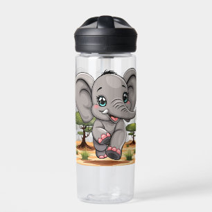 Elephant Baby Jumping Happy in African Savannah Water Bottle