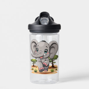 Elephant Baby Jumping Happy in African Savannah Water Bottle