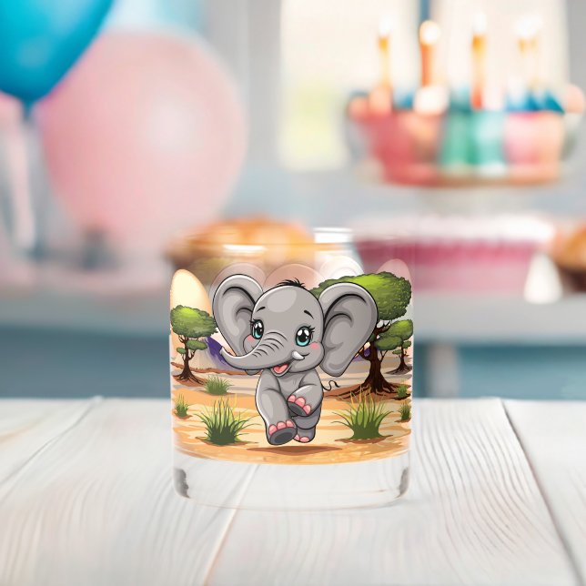 Elephant Baby Jumping Happy in African Savannah Whiskey Glass (Insitu (Baby Shower))