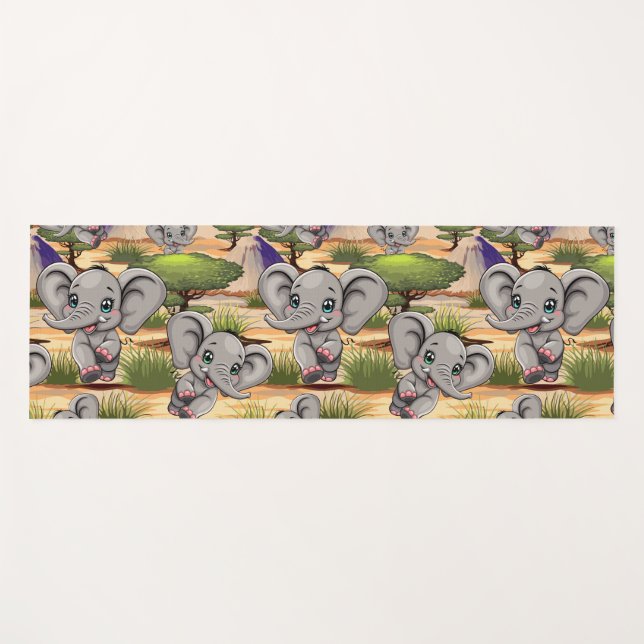 Elephant Baby Jumping Happy in African Savannah Yoga Mat (Front (Horizontal))