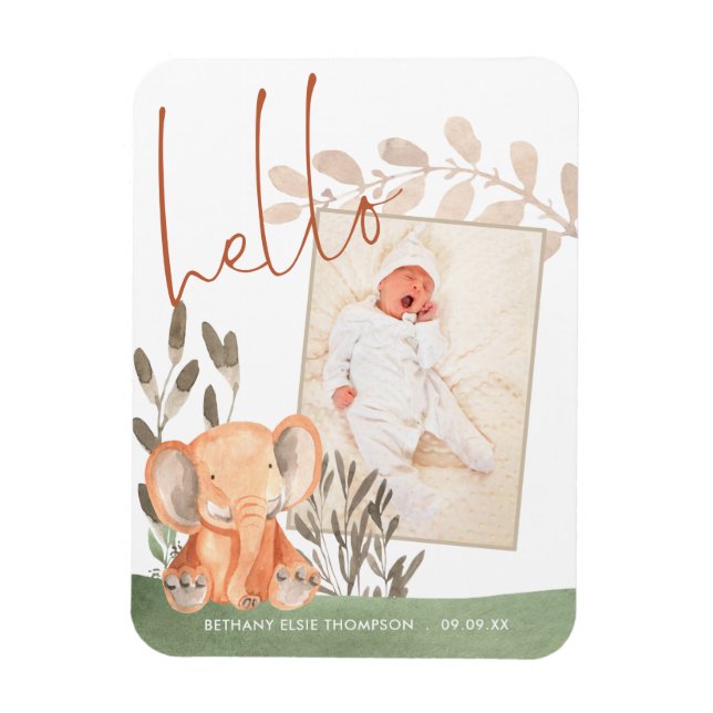 Elephant Baby Photo Keepsake Birth Announcement Magnet (Vertical)