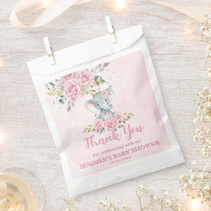 Elephant Baby Pink Roses Baby Shower Thank You Favour Bags