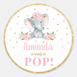 Elephant Baby Shower About Ready to Pop Favour Classic Round Sticker