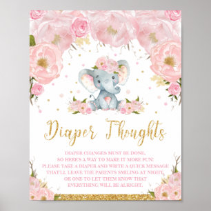 Elephant Baby Shower Activity Diaper Thoughts Poster