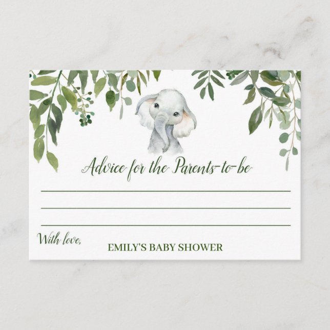 Elephant Baby Shower Advice Cards (Front)