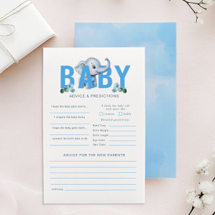 Elephant Baby Shower Advice & Predictions Card – B