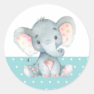 Elephant Baby Shower Aqua Classic Round Sticker