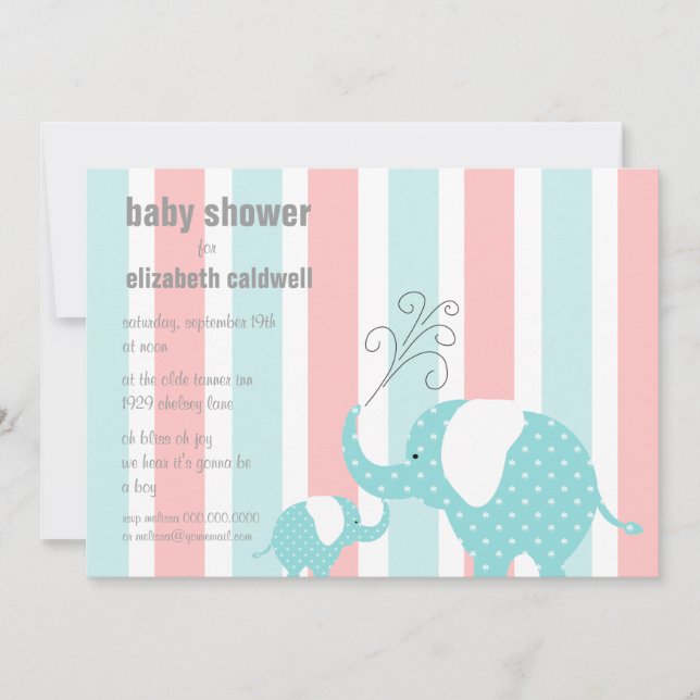 Elephant Baby Shower - Aqua Invitation (Front)