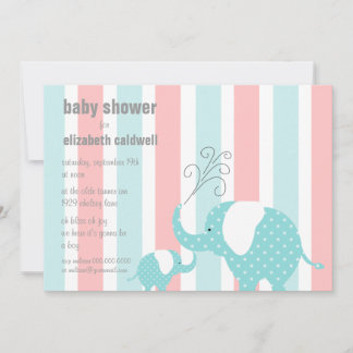 Elephant Baby Shower - Aqua Invitation