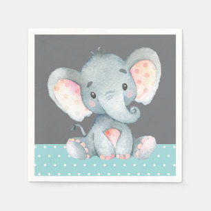 Elephant Baby Shower Aqua Teal Turquoise and Grey Napkin