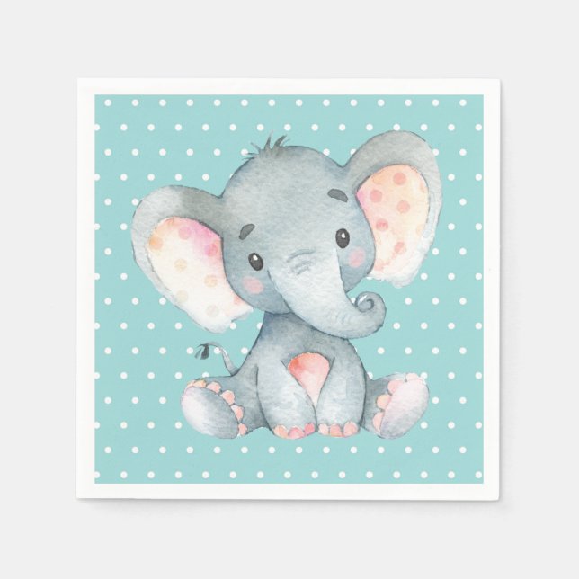 Elephant Baby Shower Aqua Teal Turquoise Napkins (Front)