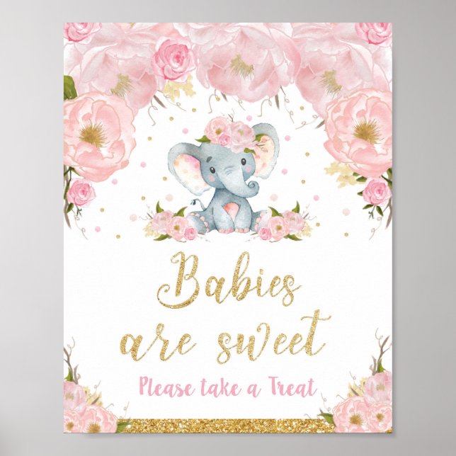 Elephant Baby Shower Babies are Sweet Treat Sign (Front)