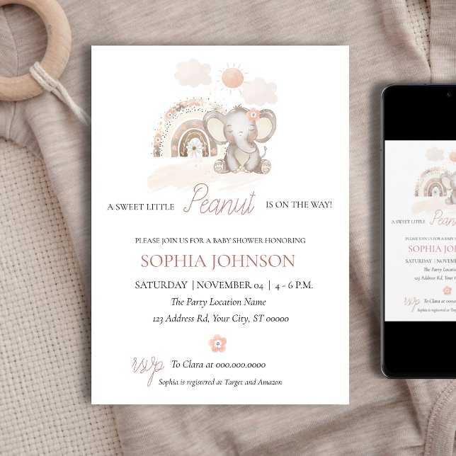 Elephant Baby Shower, Baby Girl Pastel Invitation (Creator Uploaded)