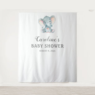Elephant Baby Shower Backdrop, Photo Booth Prop Tapestry